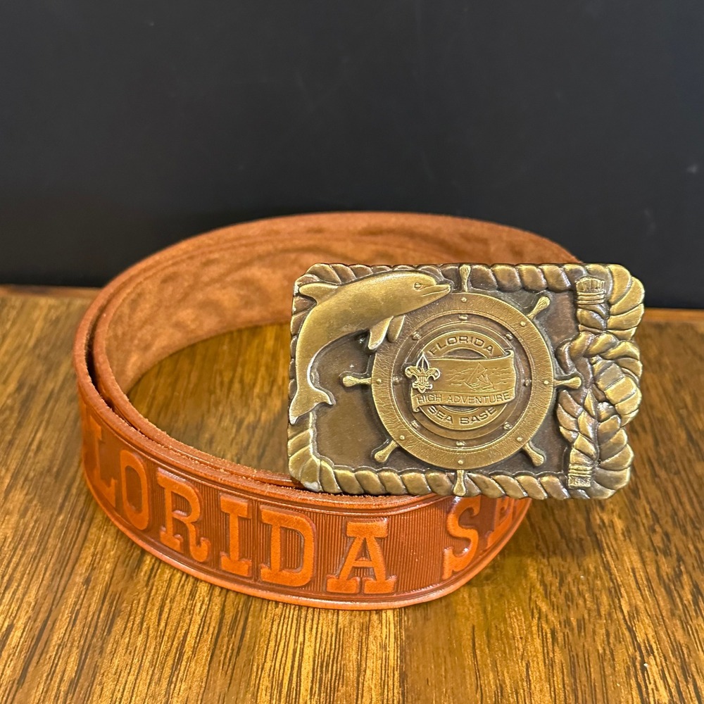Boy Scouts of America Florida High Adventure Sea Base Leather Belt Buckle 36